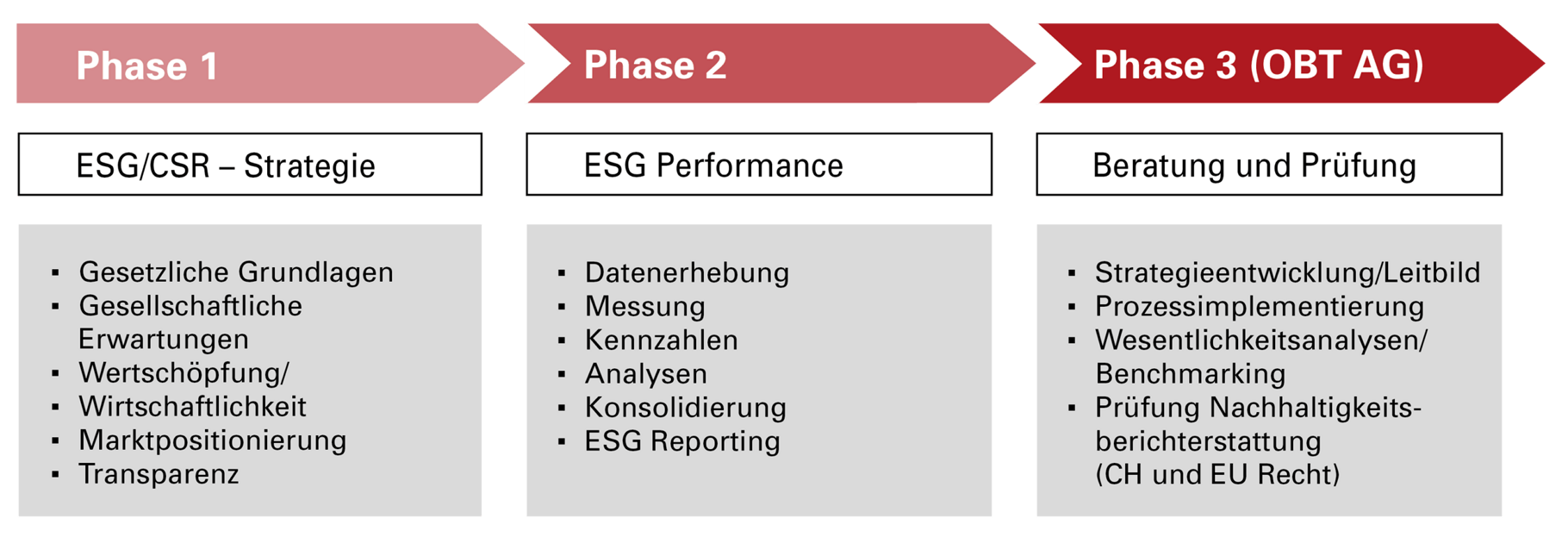 ESG (En­vi­ronment/So­cial/Go­ver­nance) CSR (Cor­po­rate So­cial Re­s­pon­si­bi­lity) Cycle (Phasen)